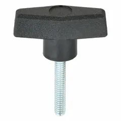 This T-handle knob features a plastic body with a steel threaded stud, providing a comfortable grip for manual clamping, positioning, and adjustment tasks. With a 1/4"-20 thread size and 1.5 in thread length, it is suited for use on jigs, fixtures, and machinery in assembly and maintenance applications.