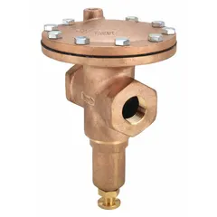 Bronze vacuum release valve with 1 in NPTF inlet and outlet connections. Automatically opens to admit air when vacuum exceeds set point, protecting systems from excessive vacuum. Used in pump protection, tank blanketing, and process control applications.