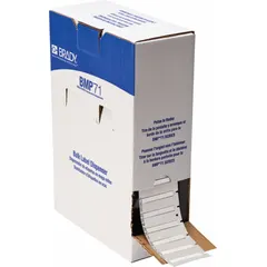 Polyolefin sleeve labels in white matte finish, sized 7/8 in x 1/4 in, for wire gauges 16 AWG to 22 AWG. Compatible with M611 printer series. Used for permanent wire and cable identification in control panels, electrical installations, and maintenance applications.