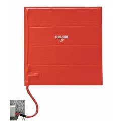 Fiberglass-reinforced silicone rubber heating blanket with a maximum operating temperature of 232°C. Measures 24 inches overall length, 12 inches overall width, and 3/16 inch thickness. Chemical resistant with no backing. Requires a controller. Used for process heating, freeze protection, and temperature maintenance on pipes, tanks, and vessels.