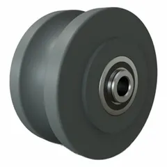 U-groove wheel designed for track-guided material handling systems such as conveyor lines, overhead trolleys, and industrial doors. Wheel diameter 4 in, width 2 in, for 1/2 in axle size. Load capacity 1,100 lb.