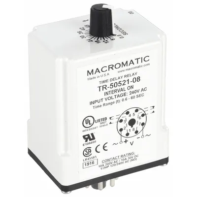 MACROMATIC Single Function Time Delay Relay: Socket Mounted, 240V AC, 10 A - Socket-Mounted Relays