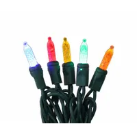 LED Holiday String Lights: PC Bullet Shape, 23 11/16 ft Lg, Blue/Green/Orange/Red/Yellow, 70 LEDs