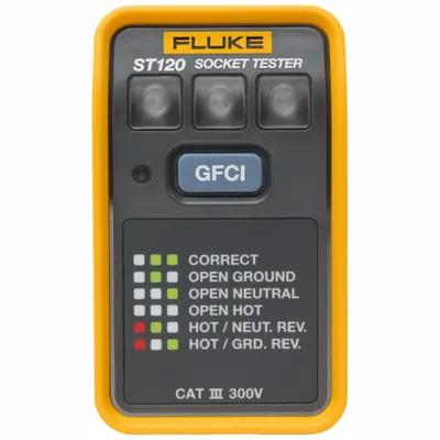FLUKE Socket Tester: 110 V AC to 125 V AC, 5-15P, GFCI/Std, CAT III 300V, Light - GFCI Testers
