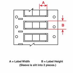 Polyolefin sleeve label roll with white matte finish. Each label measures 3/32 in x 21/32 in and fits 20 AWG to 24 AWG wire gauge. Compatible with THT printer series. Used for wire and cable identification in control panels, electrical cabinets, and data centers.