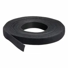 This back-to-back hook-and-loop roll is designed for bundling, organizing cables, hoses, and light-duty strapping. It measures 3/4 in wide by 37 1/2 ft long and is black. Suitable for industrial, electrical, and maintenance applications.