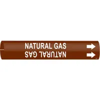 Pipe Marker: Natural Gas, Brown, White, Fits 2 1/2 to 3 7/8 in Pipe O.D., 1 Pipe Markers (MPN 4349-C)