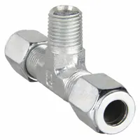 PARKER Compression Tee Fitting: 1/4 in OD x 1/4 in OD x 1/4 in Pipe Size, 1/4"-18 Thread Size, Steel (MPN 4-4-4 SBU-S)