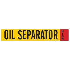 Black vinyl pipe marker for oil separator service. Fits pipe outer diameters of 8 inches and larger. English text, no directional arrows. One marker per pack.