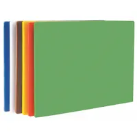 This CRESTWARE cutting board set includes six color-coded boards (blue, brown, green, red, white, yellow) made of polyethylene. Each board measures 15 inches wide by 20 inches long. NSF certified, the set is suited for commercial food preparation tasks such as chopping, slicing, and dicing