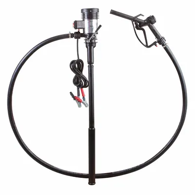 Dayton Electric Drum Pump: Pump with Hose & Nozzle, 7/16 hp HP, 12 V DC, 9.25 gpm - Centrifugal Electric Drum Pumps