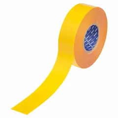 Solid yellow floor marking tape, 2 in wide by 100 ft long, with a 22 mil thick polyester backing. Designed for marking aisles, hazard zones, and safety boundaries in industrial facilities where heavy foot and forklift traffic is present.
