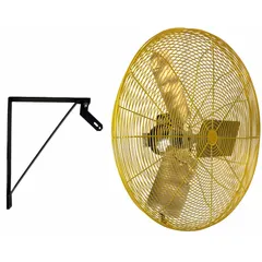 This HESSAIRE wall-mount fan features a 36-inch blade diameter and a 1/2 hp motor operating on 115V AC. It offers two speeds and a non-oscillating design with an arm mount for fixed directional airflow. Suitable for industrial environments such as warehouses, factories, and workshops to provide air circulation for personnel and equipment.