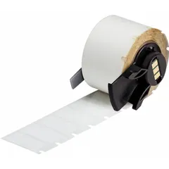 White gloss tamper-indicating precut label rolls in mixed sizes of 1/2 in x 1 in and 1 in x 1/2 in. When removed, a VOID pattern remains on the surface to indicate tampering. Used for sealing equipment, calibration stickers, and access panels in industrial environments.