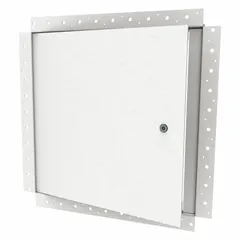 This steel latching access door measures 18 in wide by 24 in high and features a concealed hinge and drywall bead flange for a flush finish in wall applications. Constructed from 12 ga steel, it provides secure access for maintenance or inspection tasks in commercial and industrial settings.