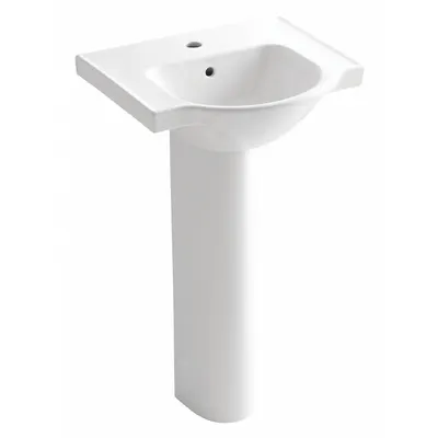KOHLER Bathroom Sink: Vitreous China, White, Rectangular, 35 1/2 in Overall Ht - Pedestal Bathroom Sinks Without Faucets