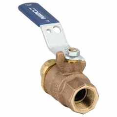 This NIBCO bronze ball valve features a straight body with female NPT ends and a lever handle. Rated for 600 psi CWP, it is used for on-off or flow control in water, oil, and gas piping systems.