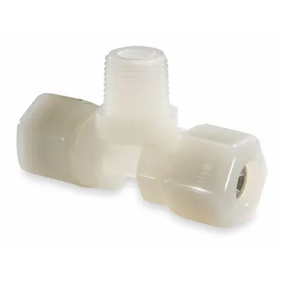 PARKER Compression Tee Fitting: 1/4 in OD x 1/4 in OD x 1/8 in Pipe Size - General Purpose Nylon Compression Fittings