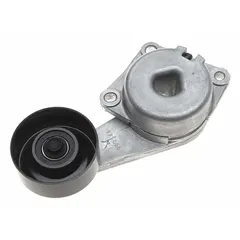 Self-adjusting belt tensioner for light-duty vehicle belt-driven systems. Features a single steel pulley with a 3-inch outside diameter. Maintains proper tension on accessory drive belts, such as those for alternators or water pumps, in automotive and small-engine applications.