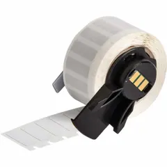 This precut label roll features polyimide material with a white gloss finish, sized 1/4 in x 3/4 in. It is designed for use with the BMP71 printer when equipped with a Media Adapter. Typical applications include industrial identification and marking of wires, components, or equipment where resistance to high temperatures and harsh environments is required.