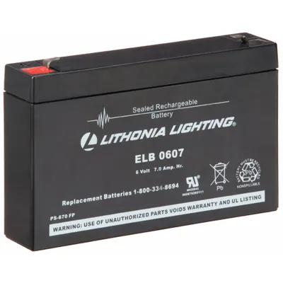 LITHONIA LIGHTING ELB 0607 6V Sealed Lead Acid Emergency & Exit Battery - Sealed Lead Acid Emergency & Exit Batteries