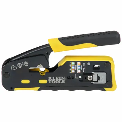 KLEIN TOOLS Ratchet Crimper: For Pass Thru RJ-45/RJ-11/RJ-12, Cat3/Cat5e/Cat6/6A - Modular Data Plug Crimpers