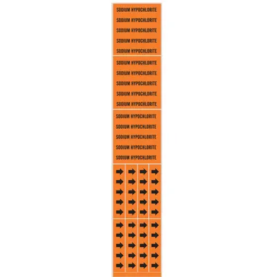 BRADY Pipe Marker: Sodium Hypochlorite, Orange, Black, Fits 3/4 in and Smaller Pipe O.D. - Sodium Hypochlorite Adhesive Pipe Markers