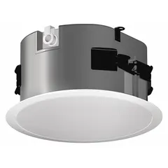 Passive 2-way ceiling-mount speaker for indoor use. Features 16 ohm impedance and 11 3/4 in overall width for flush installation. Suitable for distributed audio in commercial spaces such as offices, retail stores, and conference rooms.