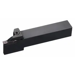 Indexable toolholder for external grooving, parting, and turning operations. Accepts 8 mm wide inserts with a 25 mm shank for right-hand applications. Used on lathes and CNC machines for cutting external grooves in metal parts.