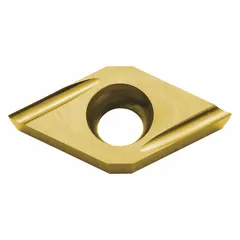 Diamond indexable turning insert for precision machining of non-ferrous materials. Used in turning, facing, and profiling operations to achieve high surface finish and extended tool life.