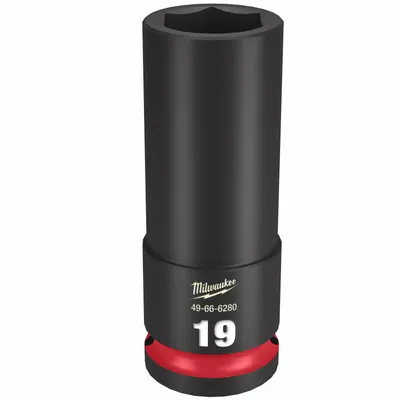 MILWAUKEE Deep Impact Socket: 1/2 in Drive Size, Metric, 19 mm Socket Size, 6-Point - 1/2" Drive Impact Sockets