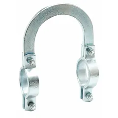 This rigid seismic bracing component is fabricated from steel with a plain finish. It measures 2 in height, 10 5/8 in length, and 2 3/4 in width, and is designed for use with an 8 in pipe or rod diameter. Used to restrain piping systems against seismic or dynamic loads, it secures pipes to building structures to limit movement.