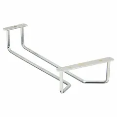 This chrome hanging glass rack is designed for storing stemware and glassware by suspending them from the rack, helping to save counter space. With a 10-inch overall length and silver chrome finish, it resists corrosion in humid environments. Suitable for use in commercial kitchens, bars, and restaurants.