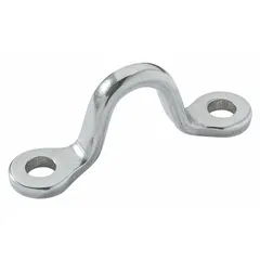Stainless steel rope guide with high-polish finish. Accommodates rope up to 5/8 in diameter. Center-to-center length of 1 11/16 in. Used in rigging and cable management to guide rope and reduce friction.