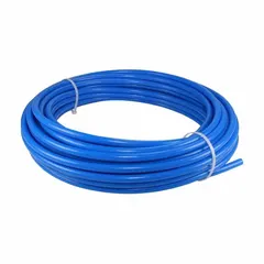 PEX Type A tubing for general plumbing applications, including hot and cold water supply lines, radiant heating systems, and hydronic distribution. Features a 1/2 in diameter, blue color, supplied in a 100 ft coil with an R Value of 9. Suitable for residential and commercial installations.