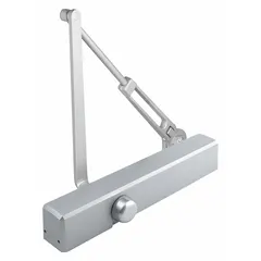 This Grade 1 heavy-duty door closer from DORMAKABA features an adjustable spring (size 6) and is constructed of aluminum for interior or exterior use. It is ADA compliant and measures 12 inches long by 2 1/16 inches wide. Suitable for controlling door closing speed and latching on commercial or industrial doors.