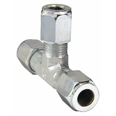 PARKER Compression Tee Fitting: 1/2 in OD x 1/2 in OD x 1/2 in OD Size, 3/4"-16 Thread Size - Flareless Bite-Type Steel Compression Fittings