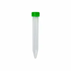 PPCO Centrifuge Tube, 15 mL, Conical Bottom, Natural, with Green Closure
