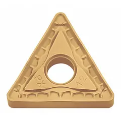 Triangle (T) indexable turning insert made of carbide, type TNMM. Used for general turning, facing, and profiling operations on metal workpieces. Suitable for medium machining of steels and cast irons.