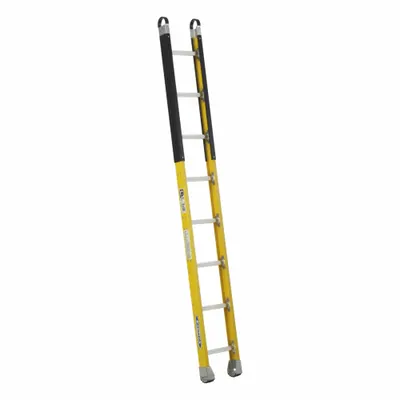 WERNER Straight Ladder: 8 ft Ladder Size, Fiberglass, 375 lb Load Capacity, 20 lb Wt - Manhole Non-Conductive Fiberglass Ladders