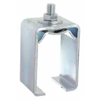 This hanging door track bracket supports and aligns sliding door tracks in industrial and commercial door systems. With a height of 3 5/16 inches and a maximum weight capacity of 450 lb, it is suited for heavy-duty sliding doors in warehouses, factories, and maintenance facilities