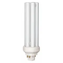 This 42-watt compact fluorescent lamp features a triple twin-tube design with a 4-pin GX24q-4 base. It delivers 3,050 lumens at a 3500K color temperature and is dimmable, suitable for general lighting in commercial and industrial spaces.