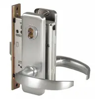 Chrome-finished office lever lockset with satin chromium-plated stainless steel construction. ADA compliant with interchangeable core and F13 passage locking function. Suitable for interior commercial doors in office, education, and healthcare settings