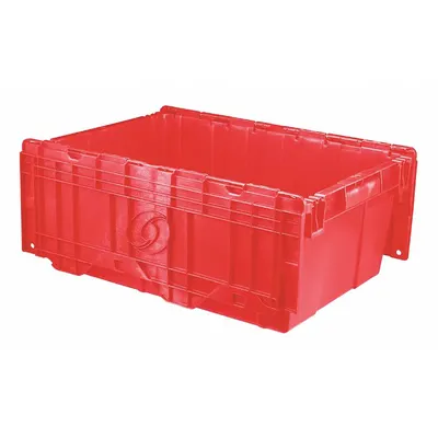 ORBIS Attached Lid Tote: 9.7 gal, 21 7/8 in x 15 1/4 in x 9 in, Red Body, Red Lid - Colored Attached-Lid Totes with Two-Piece Lids