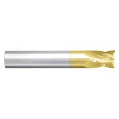 Carbide square end mill with TiN coating for general-purpose milling of steel, stainless steel, and cast iron. Features 4 flutes, 5/8" cutting diameter, 3/4" length of cut, and 3" overall length. Suitable for CNC and manual machining operations.