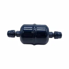 Steel shell filter drier for 50 ton refrigeration systems. Contains an activated alumina core to remove moisture, acids, and contaminants from CFC refrigerant circuits. Measures 8.8 inches in length. Suitable for use in commercial and industrial liquid line applications.