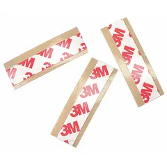 Double-sided tape strip with acrylic adhesive on a 8.3 mil polyester film backing. Pre-cut to 3/4 in width and 2 in length. Used for bonding, mounting, and splicing in applications requiring a thin, conformable adhesive layer.