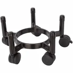 Steel roller base for supporting and mobilizing cryogenic dewars and cannisters. Overall dimensions: 26 1/4 in length, 26 1/4 in width, 6 in height. Includes four casters for safe movement of heavy containers in laboratory or industrial settings.