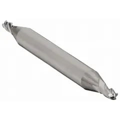 This double-end carbide ball end mill features a 5/64" mill diameter, 1/8" length of cut, and 1-1/2" overall length with 4 flutes. The ball nose design enables contouring, slotting, and profiling in CNC machining, producing smooth curved surfaces. The double-end configuration provides two cutting edges per tool, extending tool life in applications such as mold and die work.