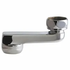 This single-bend supply arm is constructed of brass with a chrome finish. It features a 1/2"-14 NPT inlet connection and includes mounting hardware. Used as a spout extension for manual faucets in commercial or institutional settings.